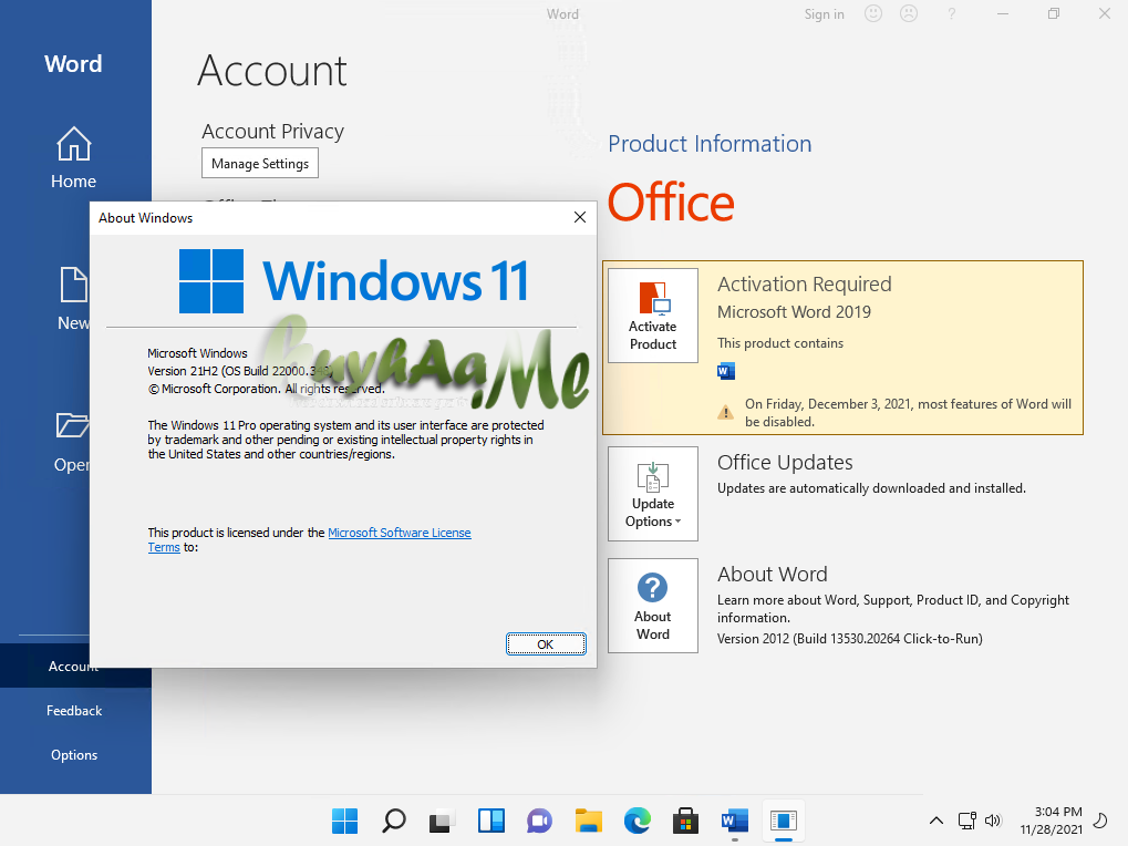 Windows 11 21H2 Termasuk Office 2019 Full